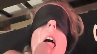 Blindfolded slut enjoys a hard pounding and gets facialized